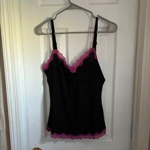 Pink and Black Lace Fitted Sleeveless Camisole